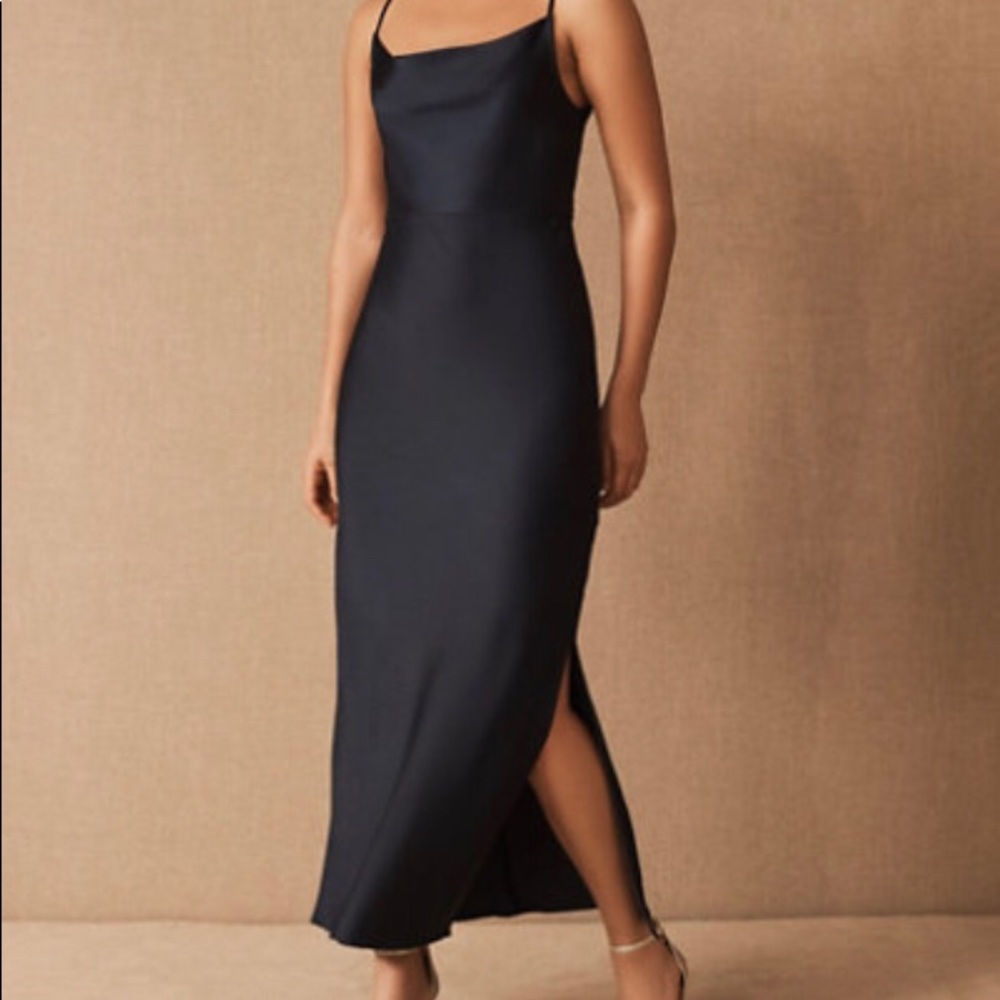BHLDN Cali Satin Charmeuse Midi Dress in Midnight
